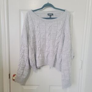 Express Cream Gray Marl Cable Knit Scoop Neck Sweater L
